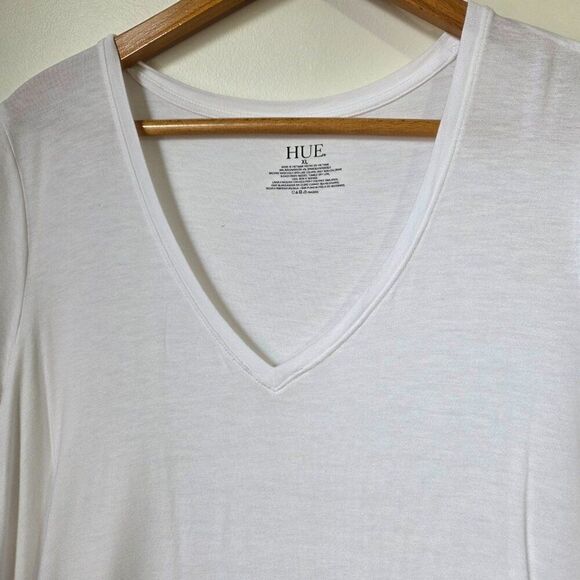 EUC HUE WHITE SUPER SOFT DEEP V NECK LONG LINE TEE SIZE XL - Picture 10 of 13